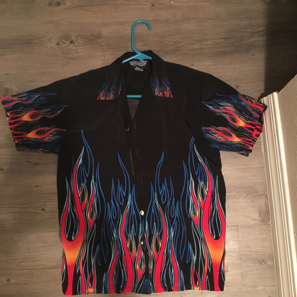 silver point flame button up shirt!!